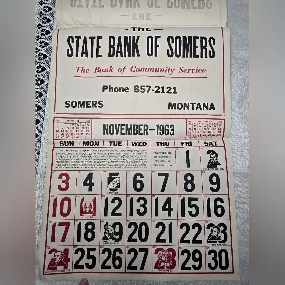 Vintage The State Bank of Somers Montana 1963 Calendar [ Read Details ]